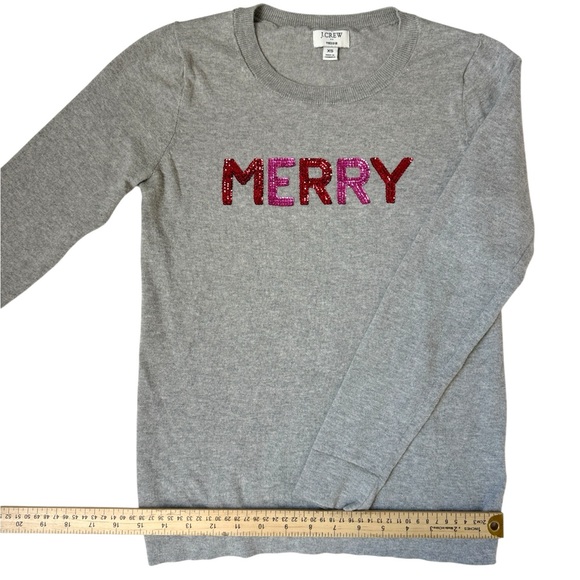 J.Crew Merry Sequin Christmas Sweater XS Pullover Grey Red Pink Holiday Outfit - Picture 6 of 9